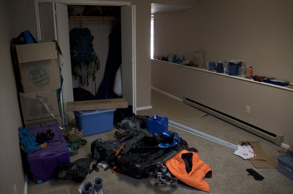 Pile of camping gear