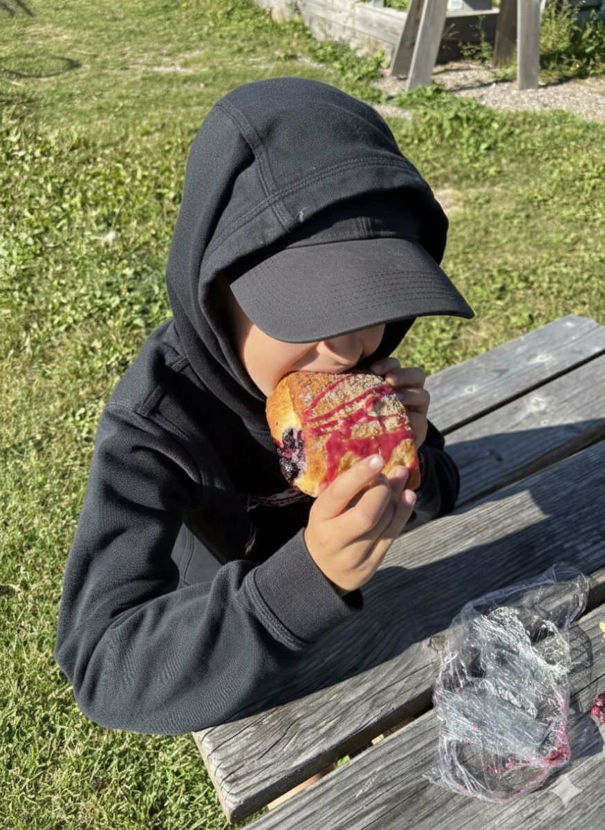 Eating a huckleberry bear claw