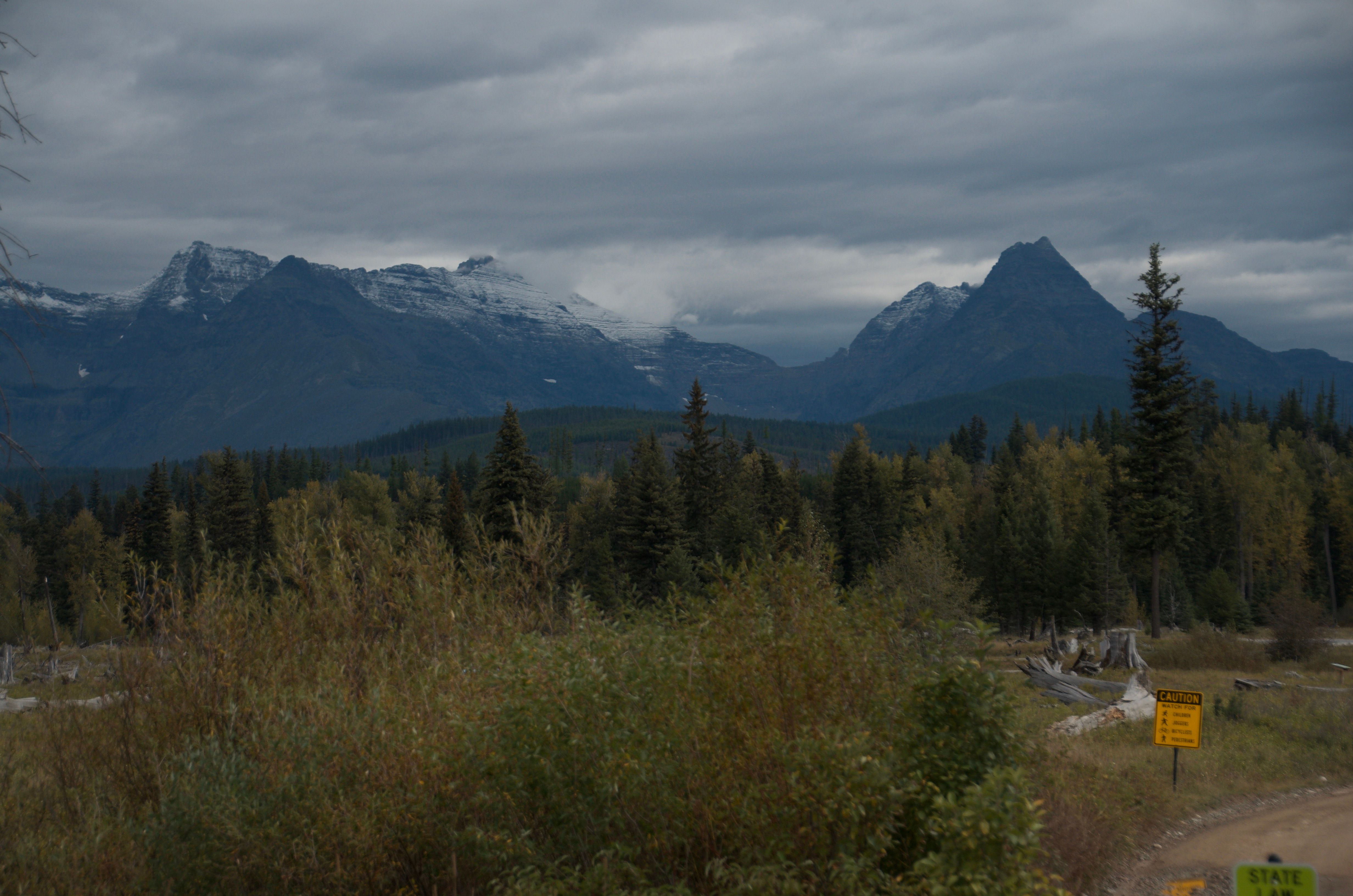Snow-capped Livingston Range peaks viewed from the North Fork Road