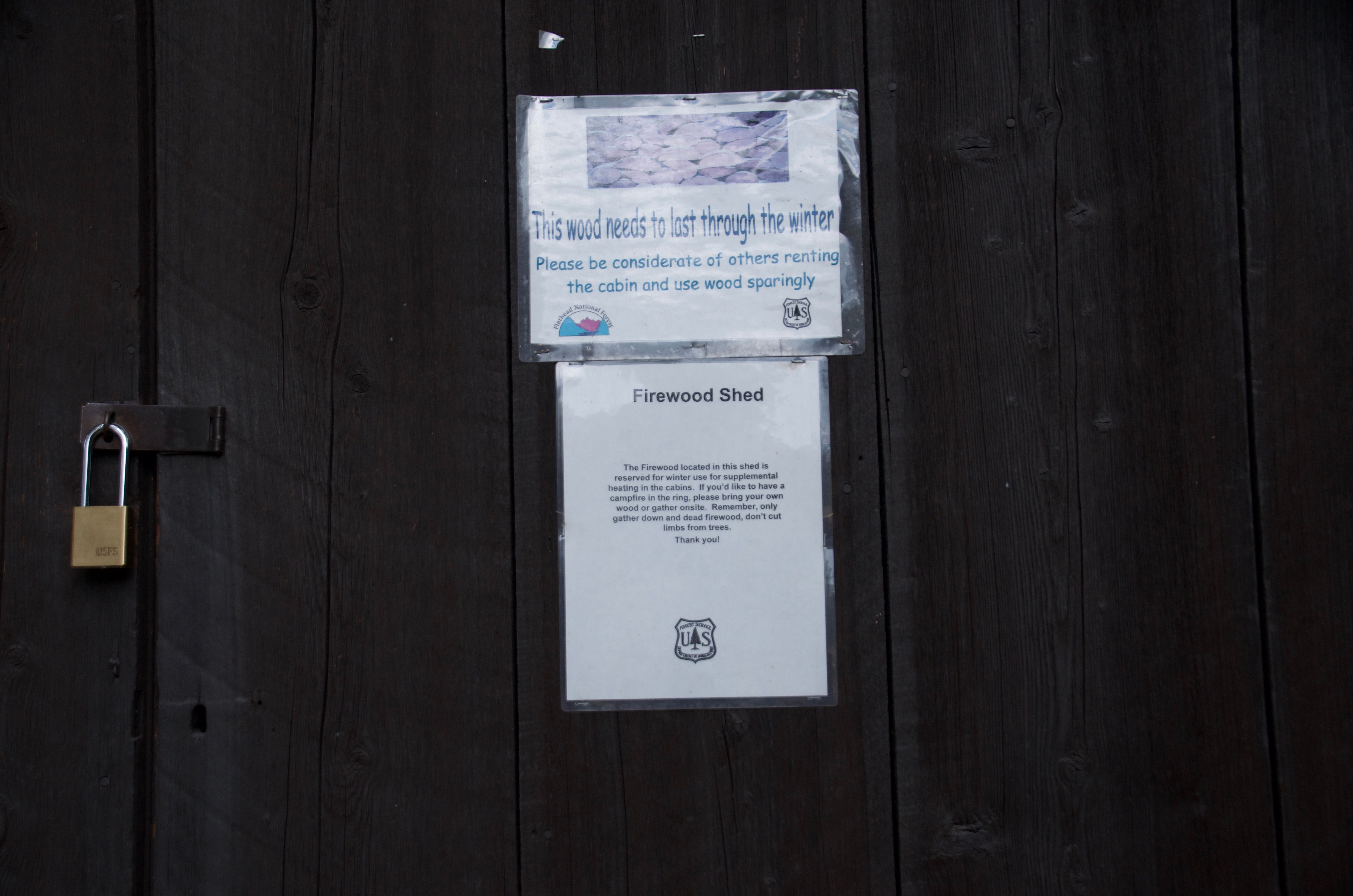 Sign on the shed at Ben Rover Cabin