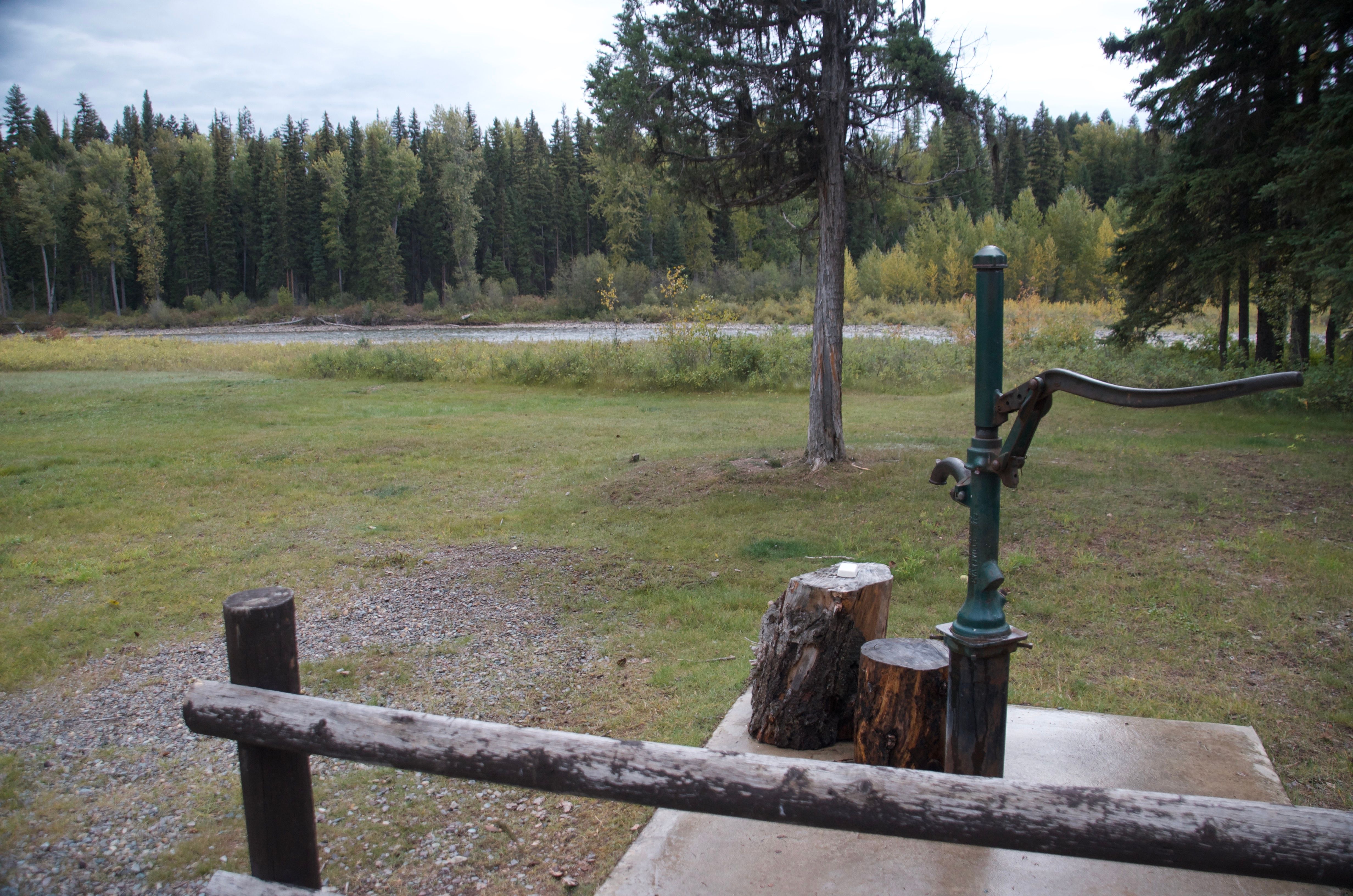 Outdoor hand-pump well at Ben Rover Cabin