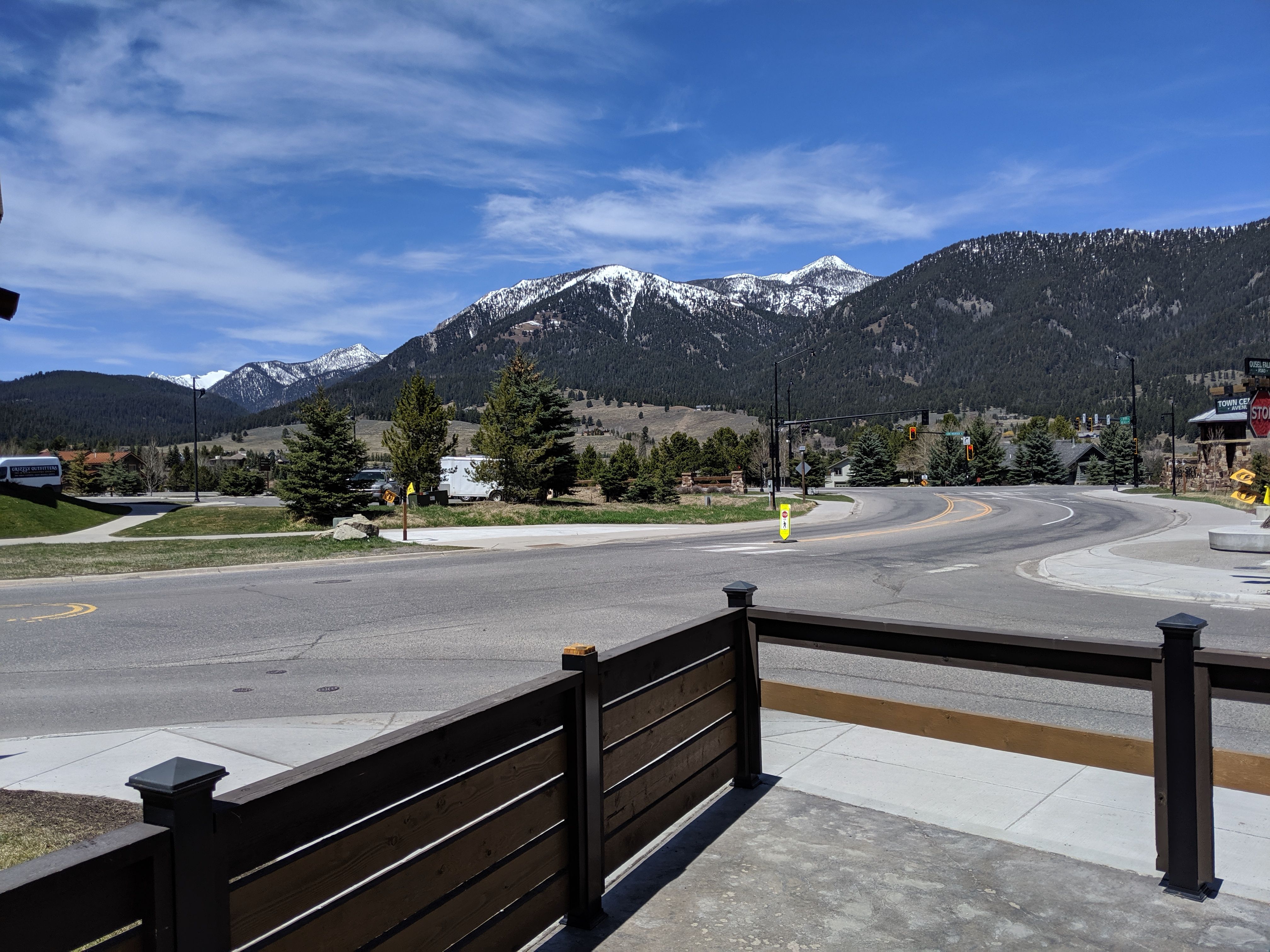 View of Big Sky Town Center with mountain peaks in the background