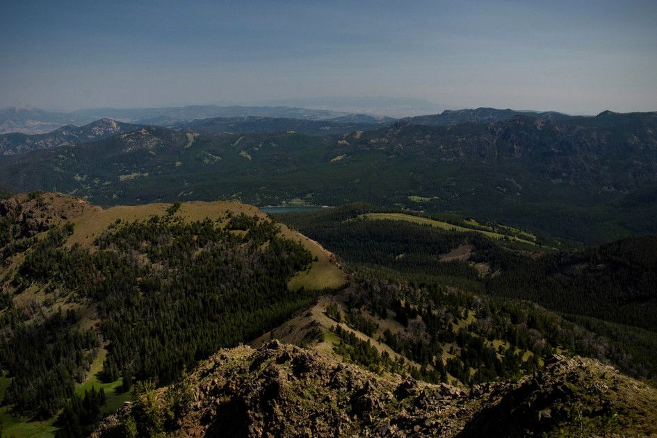 Summit view from Mount Blackmore showing Hyalite Reservoir and surrounding peaks