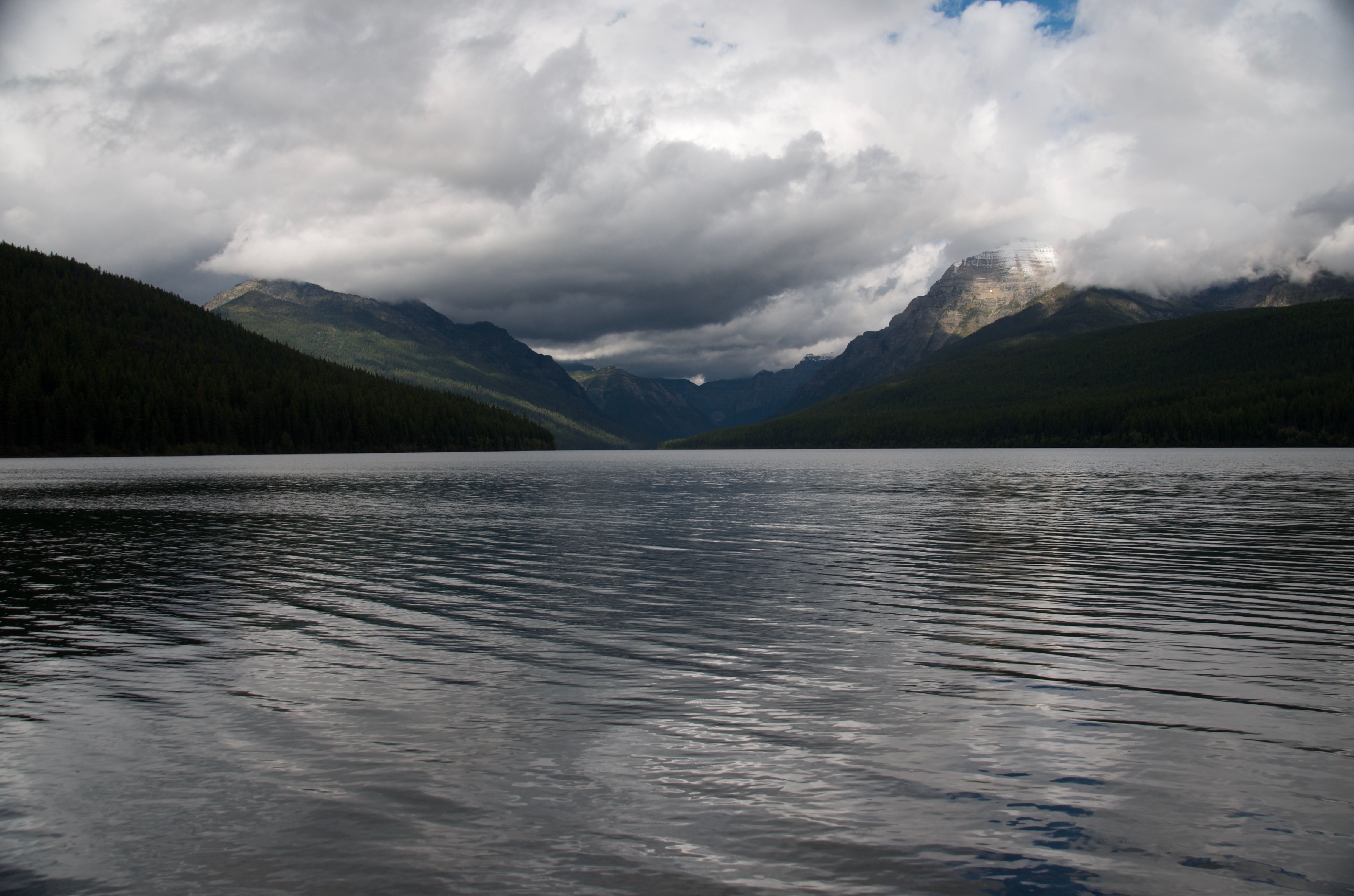 Bowman Lake under moody skies