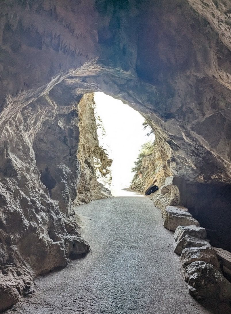 Looking out from inside the cave exit