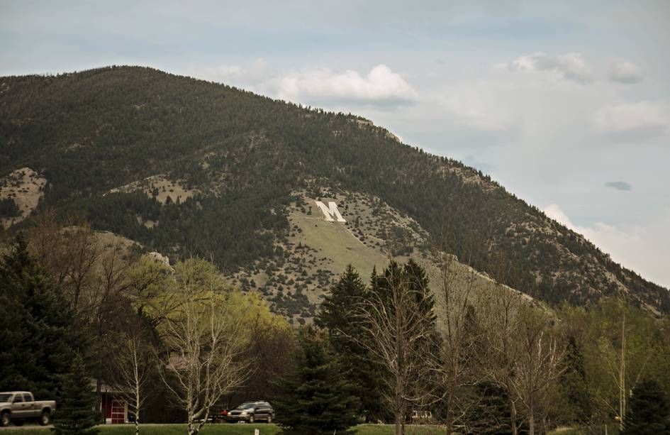 The M on Baldy Mountain in the Bridger Range viewed from the valley
