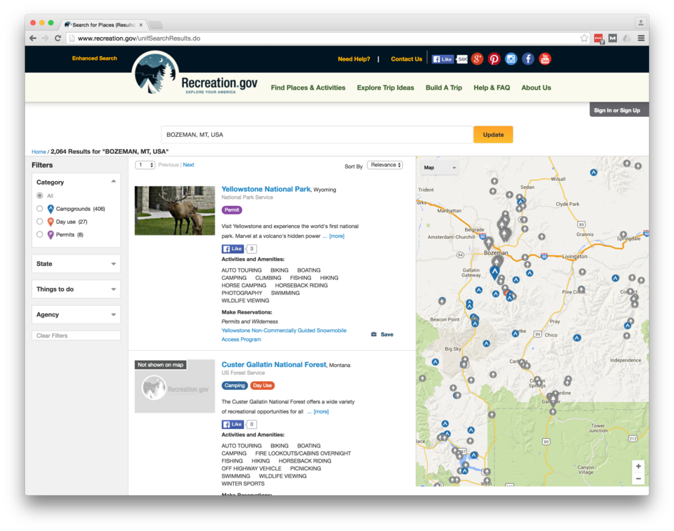 Recreation.gov screen