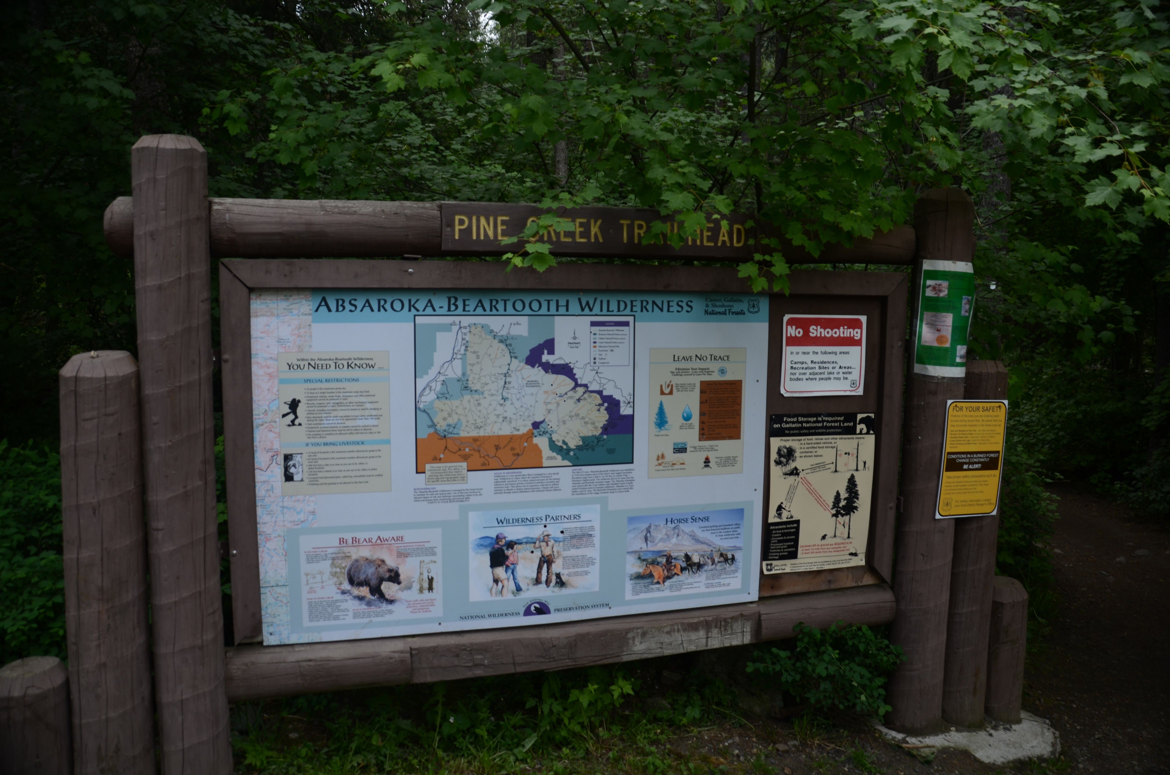 Pine Creek Trailhead information kiosk with Absaroka-Beartooth Wilderness maps