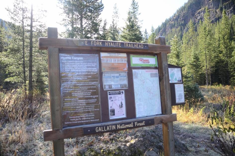 East Fork Hyalite Trailhead information kiosk at Gallatin National Forest