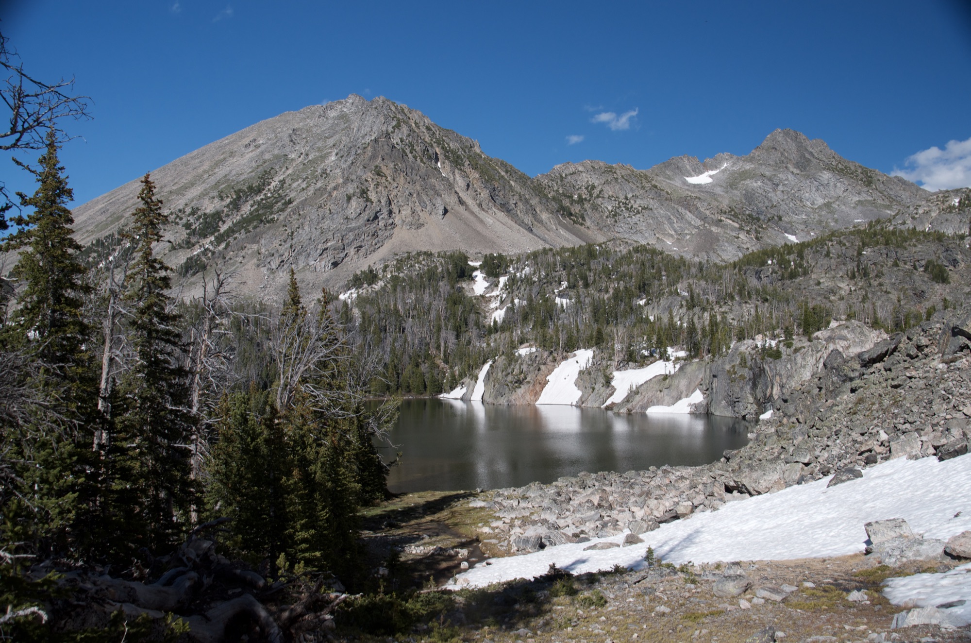 Spanish Lakes viewed from above with peaks rising behind